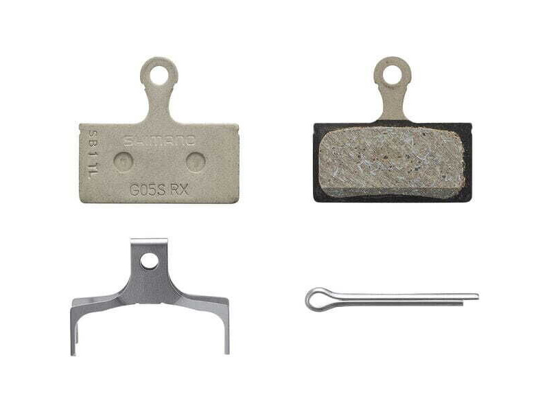 Shimano G05S-RX disc pads & spring, steel back, resin click to zoom image